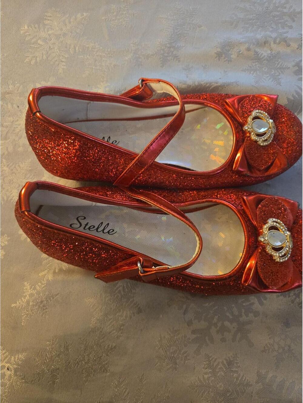 Stelle Sparkly Red Glitter Mary Janes Kids Size 2 Princess Dress Up Shoes - Picture 5 of 6